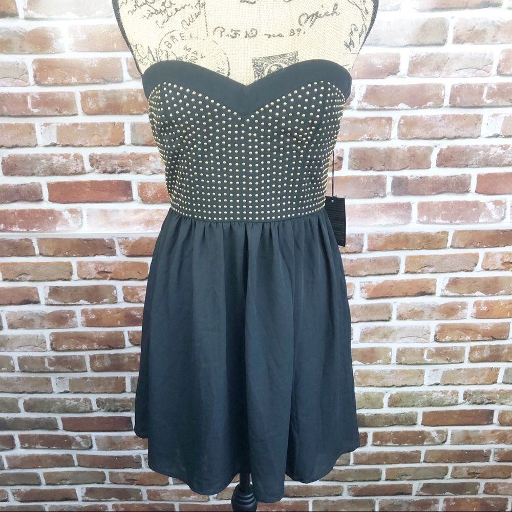 Short Black/Gold Halter Studded Dress